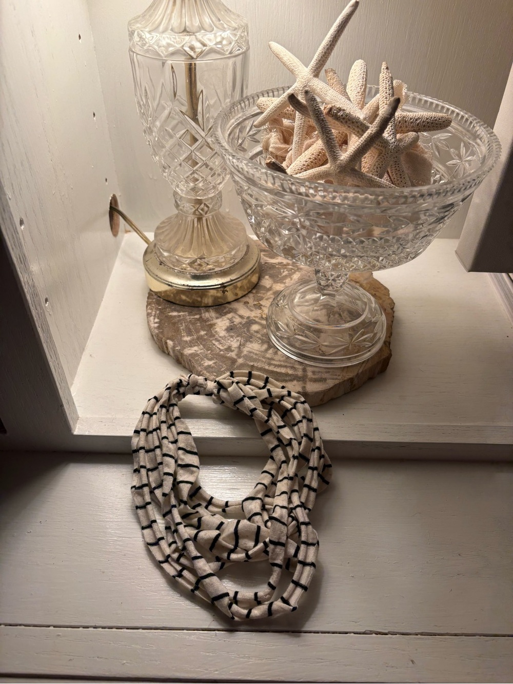 Striped Cream and Black Cotton Necklace Scarf - Home Accents